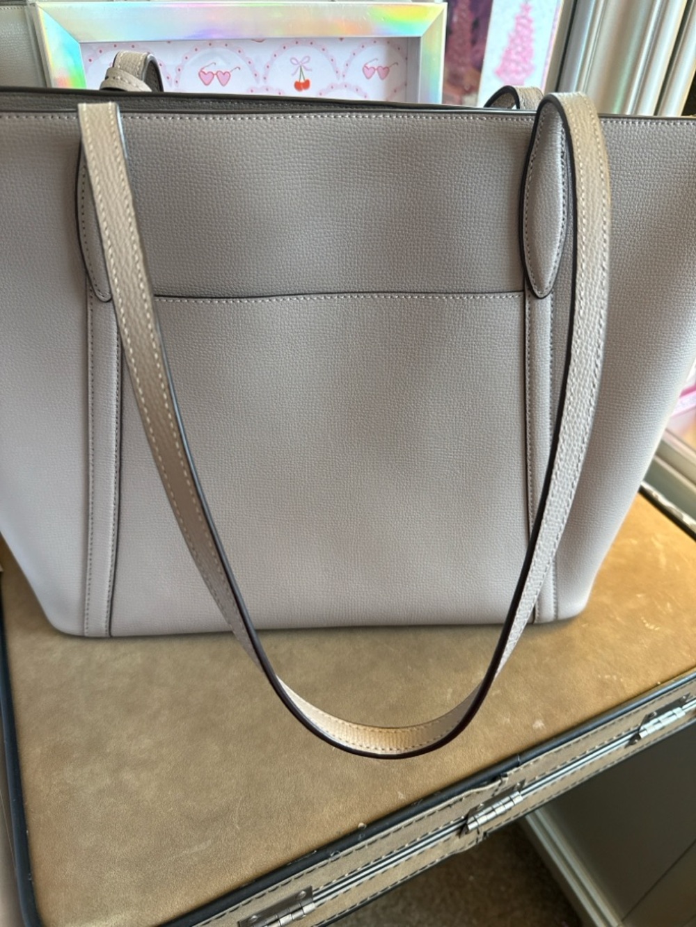 Kate Spade New York Pebbled Leather Tote Bag Taupe Large Shoulder Bag - Picture 5 of 6